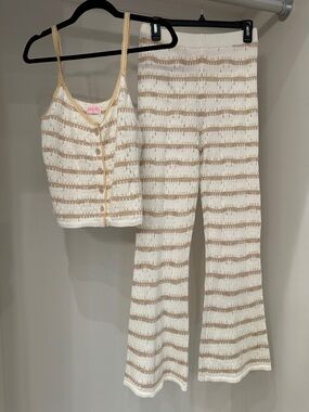 Pink Lily small striped knit crop top &
Flared Pants Set -. Like new
